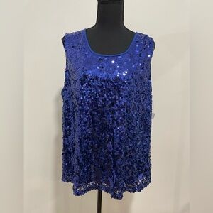 Blue Sequin Sleeveless Top women’s XXL Royal blue George sheer front NWT